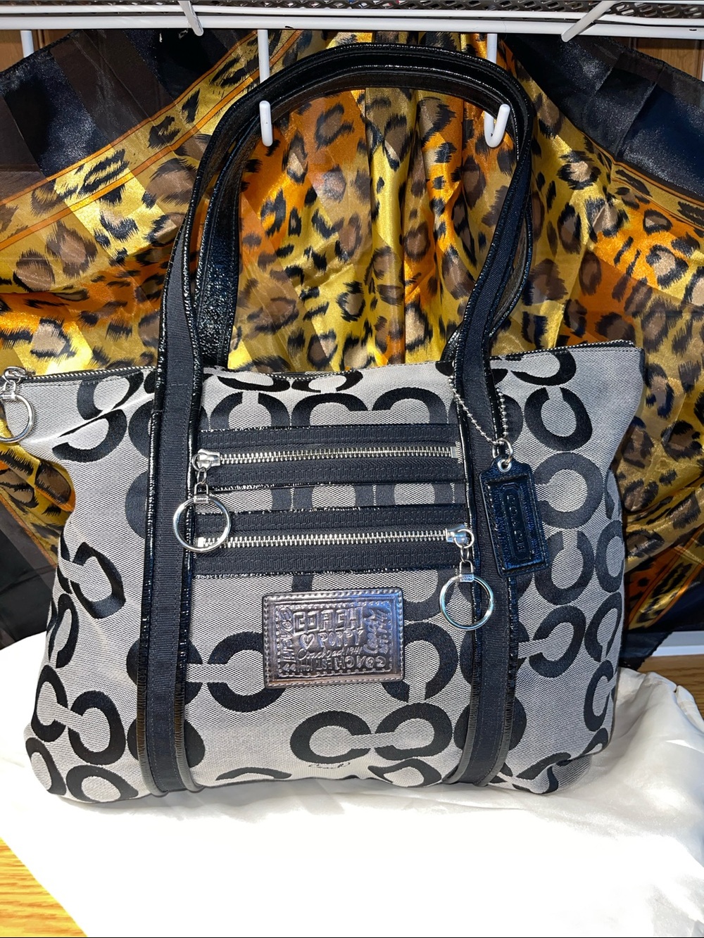 Coach Black and Gray Signature Logo Tote
